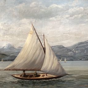 Peinture, Voiliers sur le lac, A. Micciarelli
