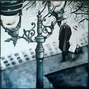 Gemälde, Le réverbère bleu, Christiane Simon-Roques