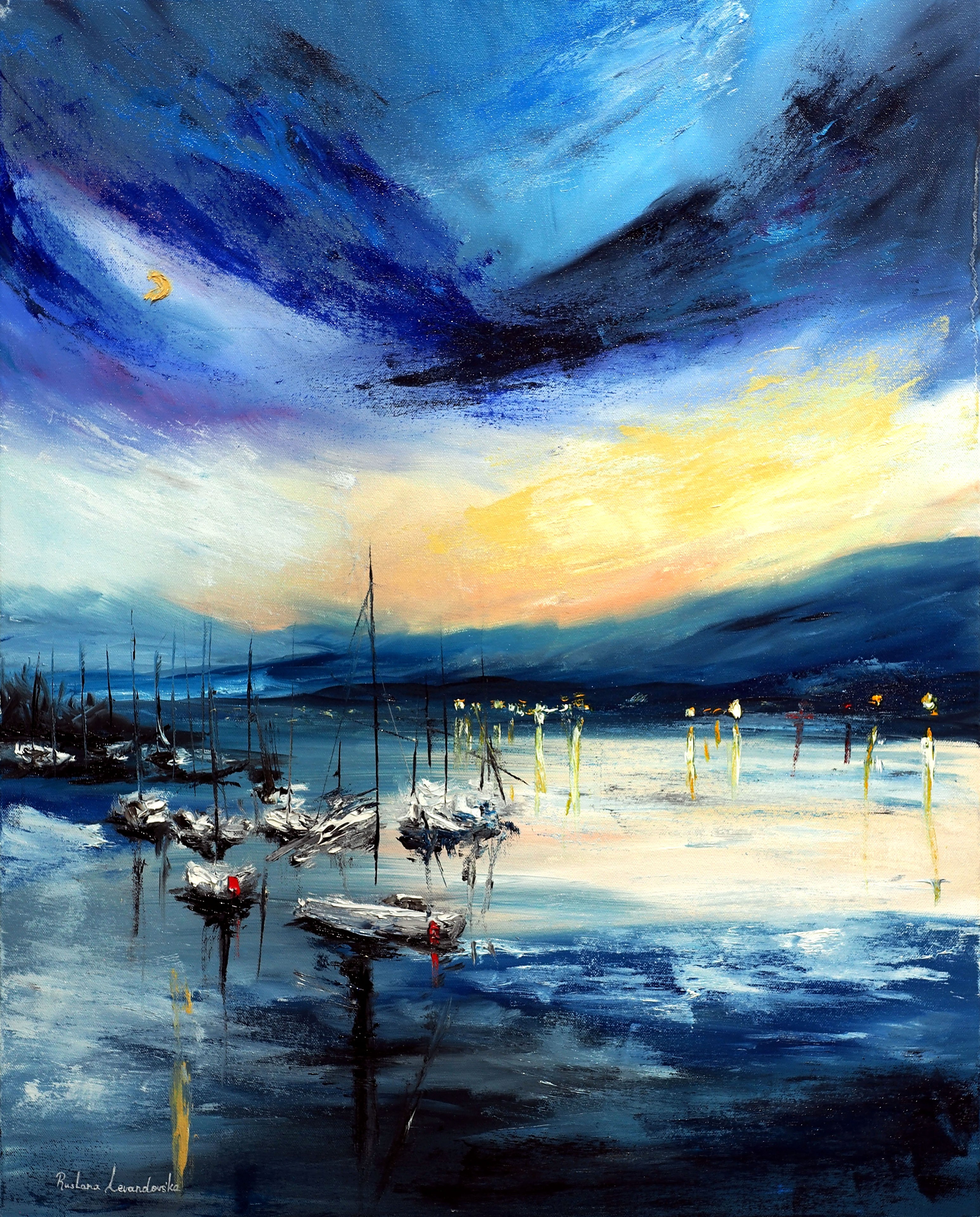 Ruslana Levandovska, Sailboats at Evening Lake Ruslana Levandovska, Sailboats at Evening Lake