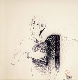 Fine Art Drawings, Portrait Accordéoniste musicienne, Sounya Whang