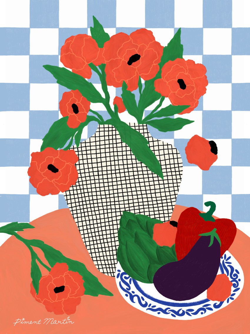 Piment Martin, Carreaux bleu - Digital Art digigraphie Piment Martin, Carreaux bleu - Digital Art digigraphie