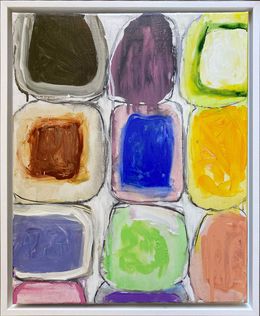 "Gridish #6" - Contemporary Framed Multimedia Abstract Painting, Guy Lyman