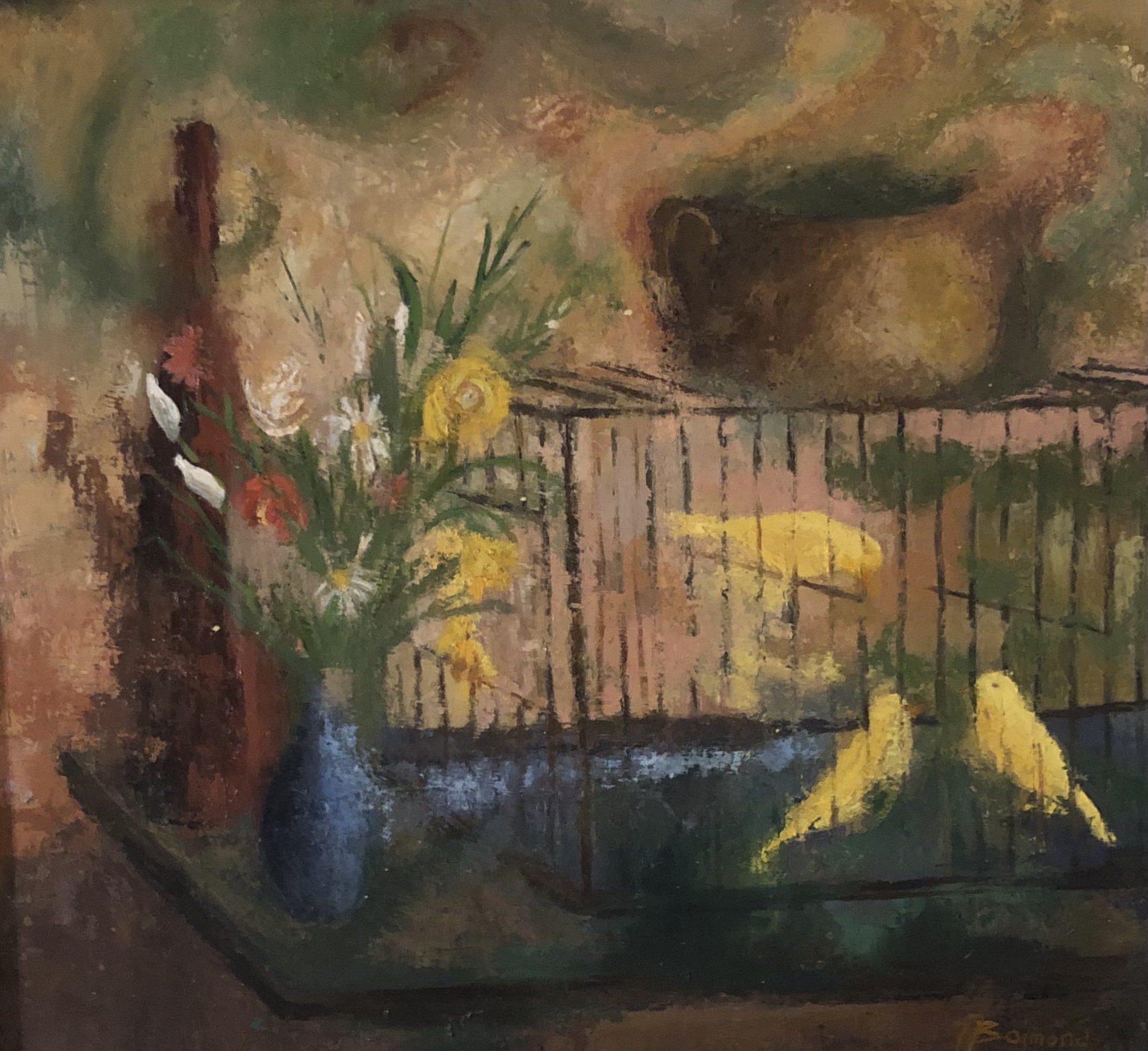 Jean Jacques Boimond, Bouquet printanier et canaris Jean Jacques Boimond, Bouquet printanier et canaris