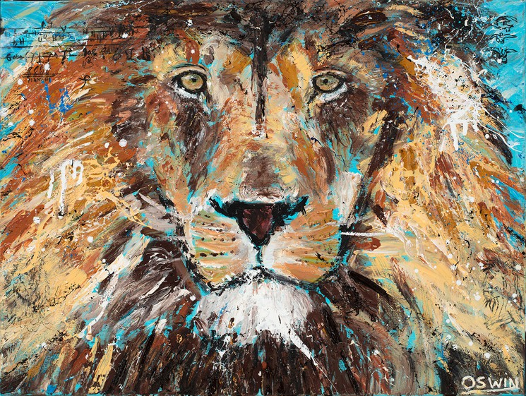 Oswin Gesselli, CECIL THE LION KING - Series Hidden Treasures, Painting on canvas