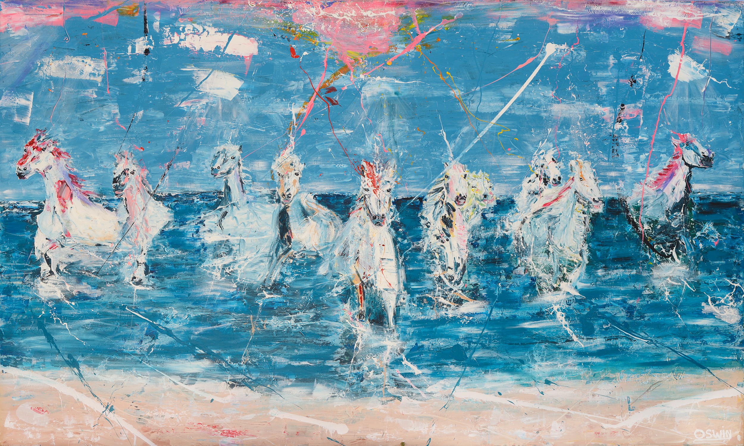 Oswin Gesselli, WILD HORSES ON THE BEACH Oswin Gesselli, WILD HORSES ON THE BEACH