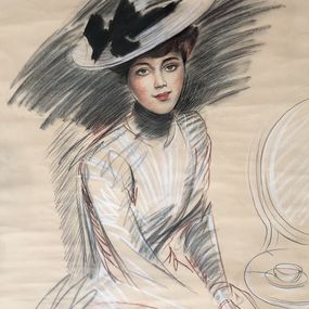 Fine Art Drawings, Jeune élégante au chapeau, Edgar Chahine