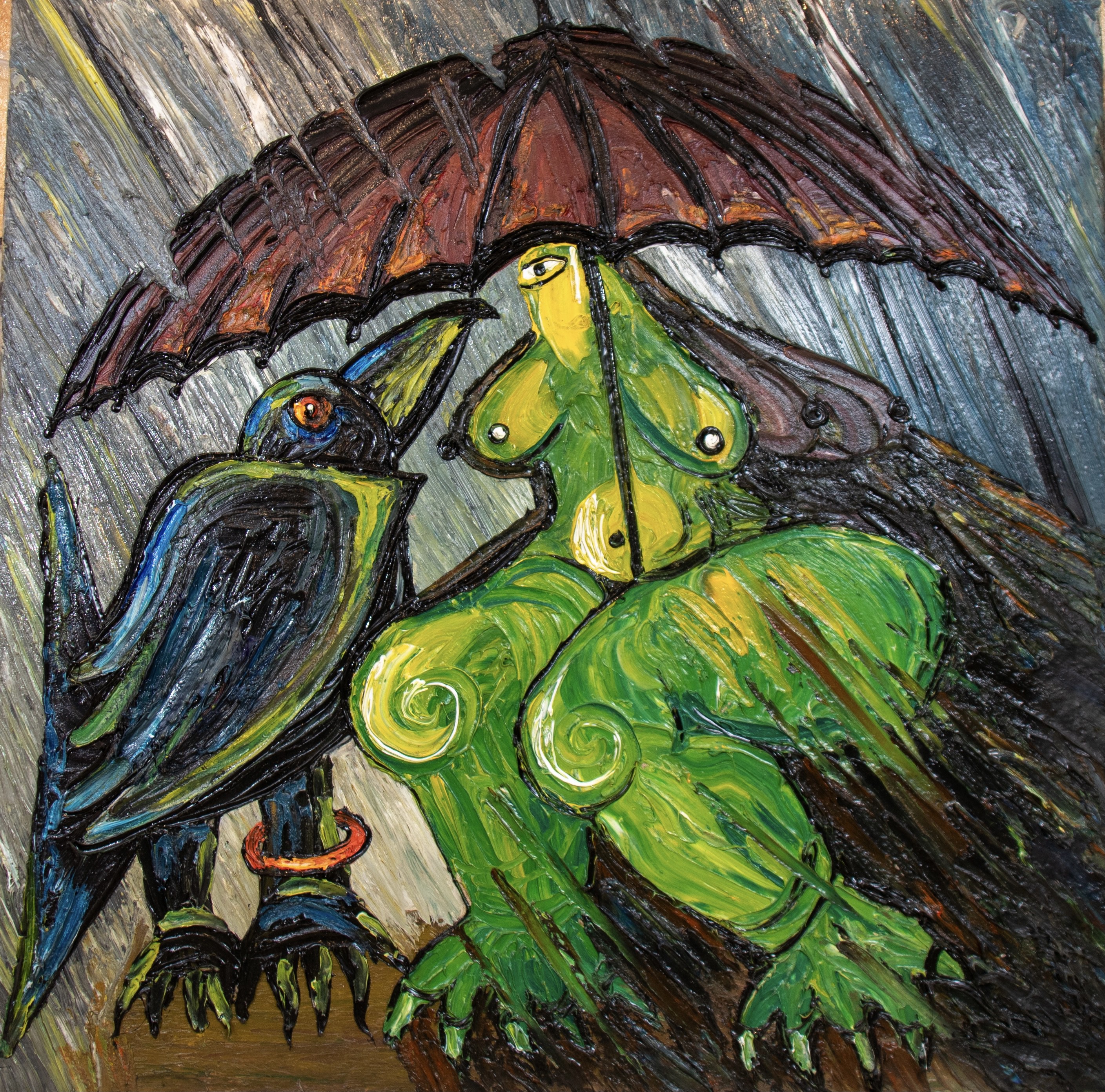 Stavri Kalinov, Umbrella, lady and the bird Stavri Kalinov, Umbrella, lady and the bird