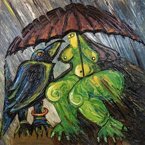 Gemälde, Umbrella, lady and the bird, Stavri Kalinov