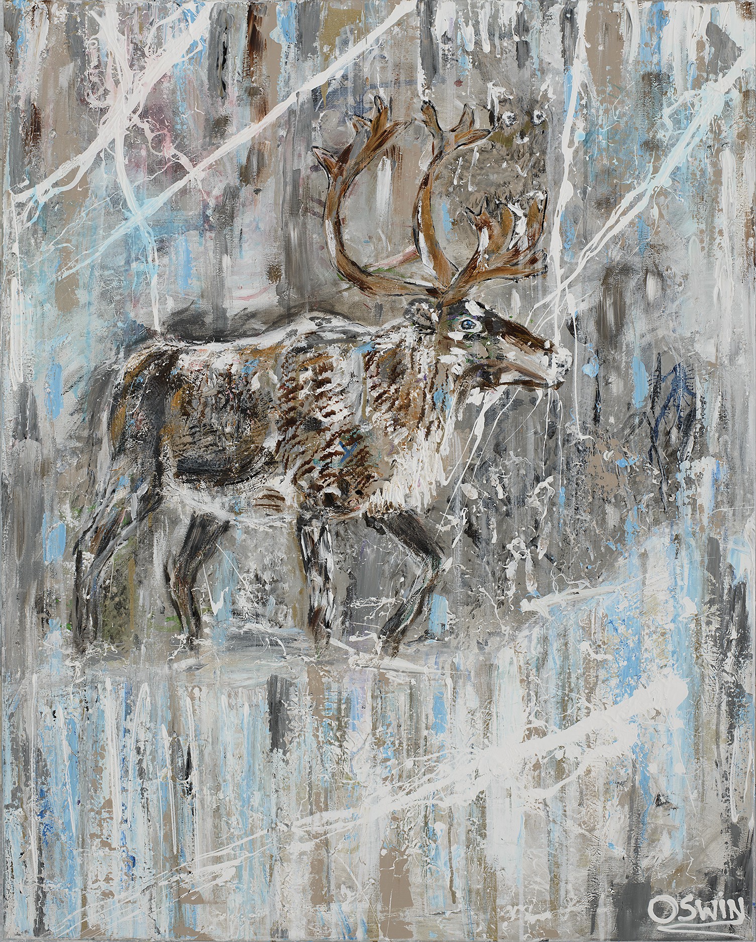 Oswin Gesselli, THE REINDEER CALL - Winter Landscape Oswin Gesselli, THE REINDEER CALL - Winter Landscape