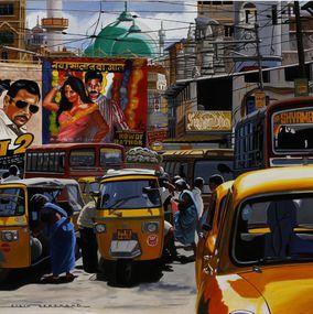 Gemälde, India street of Mumbai, Alain Bertrand