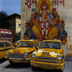 Painting, India Ganesh taxis, Alain Bertrand