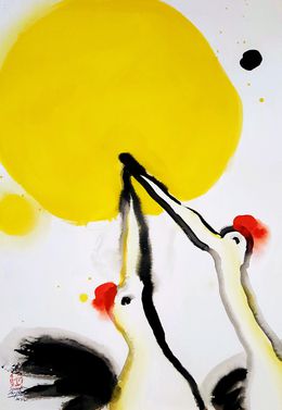 Painting, Nature Oiseaux Méditation Claire de la lune, Sounya Whang