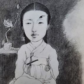Fine Art Drawings, Portrait Femme coréenne, Sounya Whang