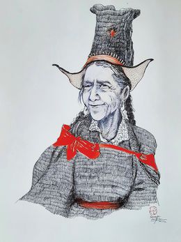 Dessin, Portrait Grand-mère tibétaine, Sounya Whang