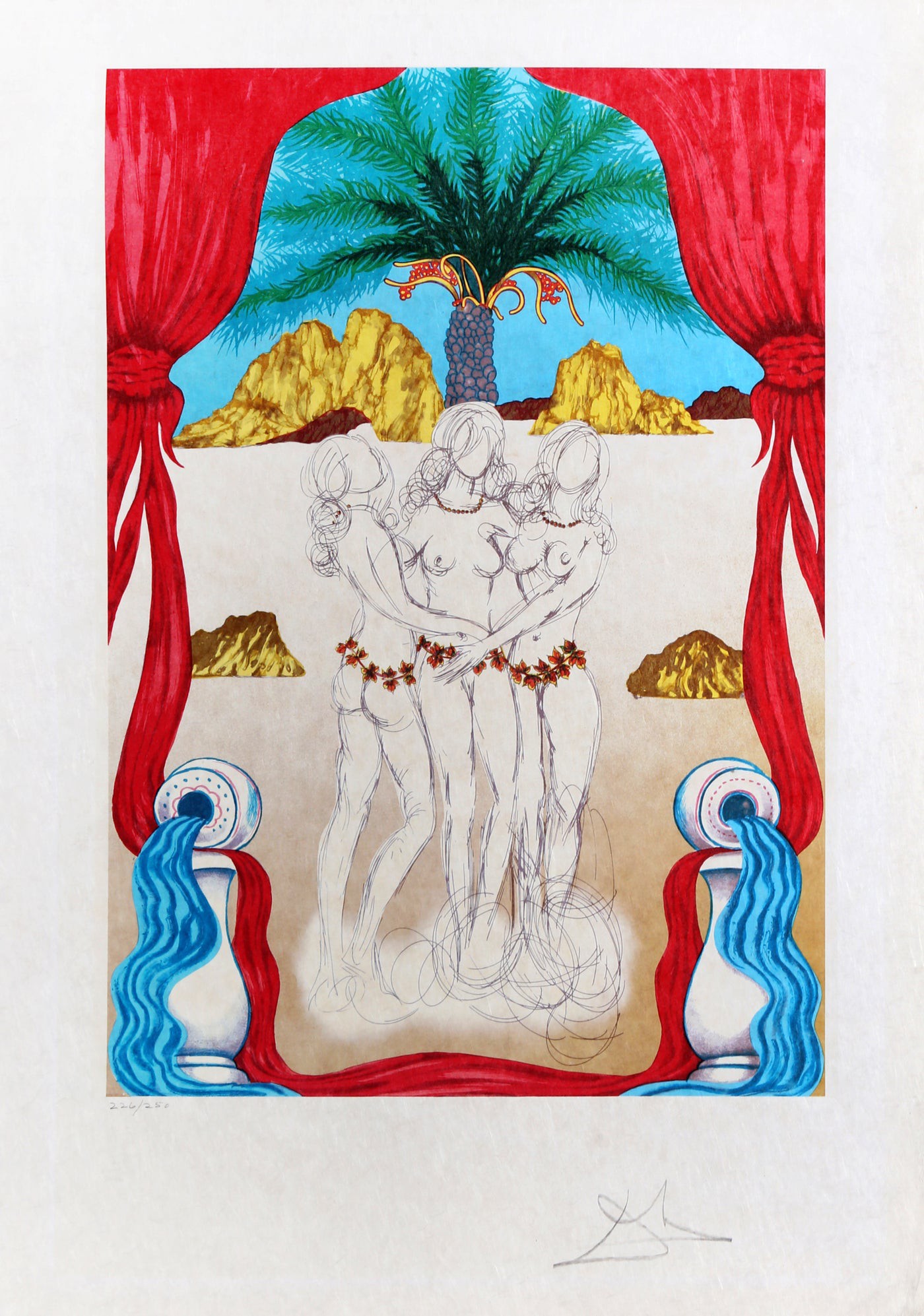 Salvador Dali, The Three Graces of Hawaii - Tarot: Three of Cups Salvador Dali, The Three Graces of Hawaii - Tarot: Three of Cups