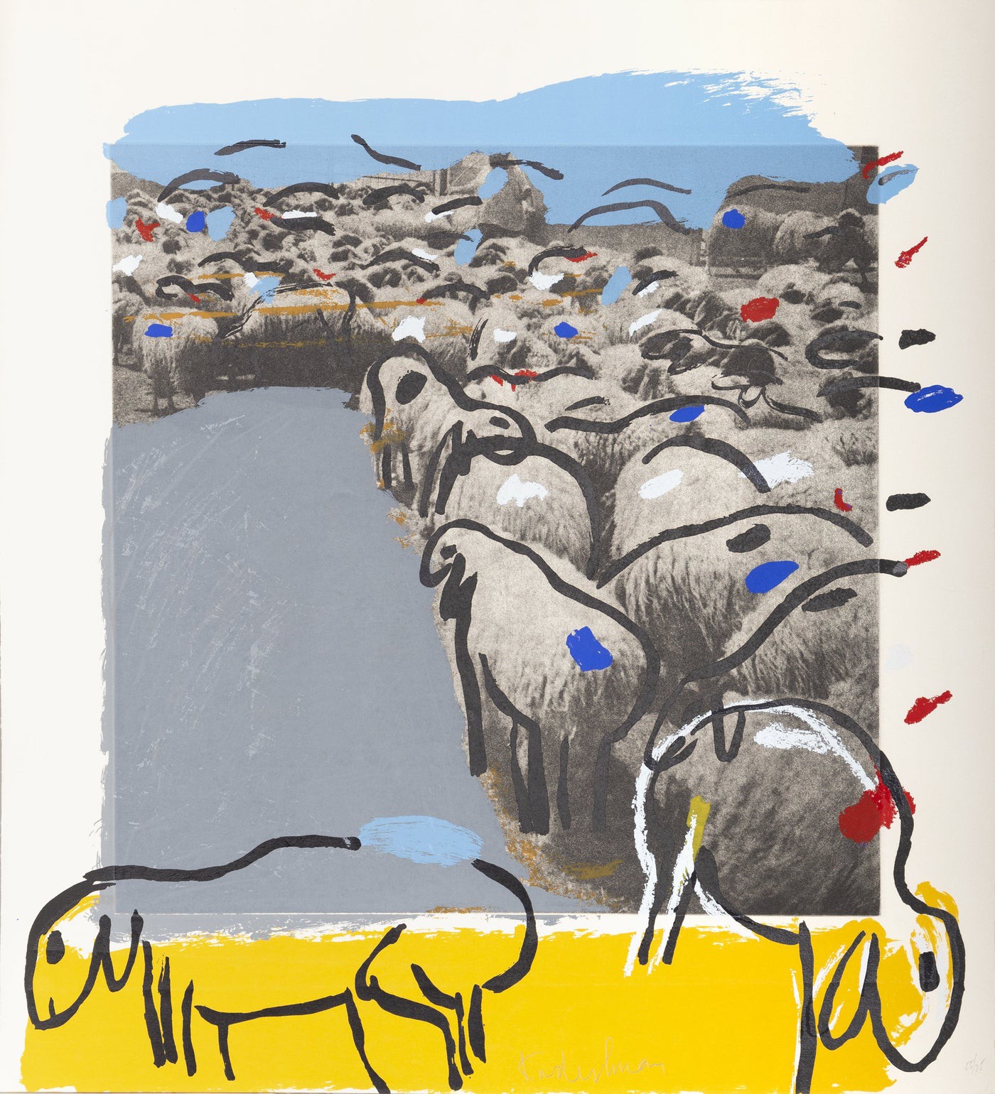 Menashe Kadishman, Sheep on multicolor Menashe Kadishman, Sheep on multicolor