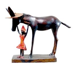 Sculpture, L'âne et l'enfant 1, Zacharie Kologo
