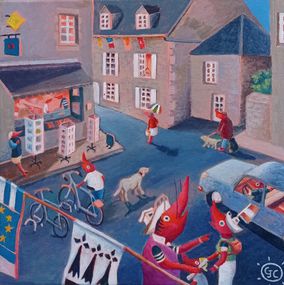 Painting, Crevettes village breton, Jean-Charles Gautier