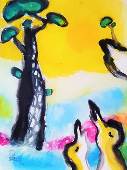 Painting, Nature Oiseaux Méditation Claire de la lune, Sounya Whang