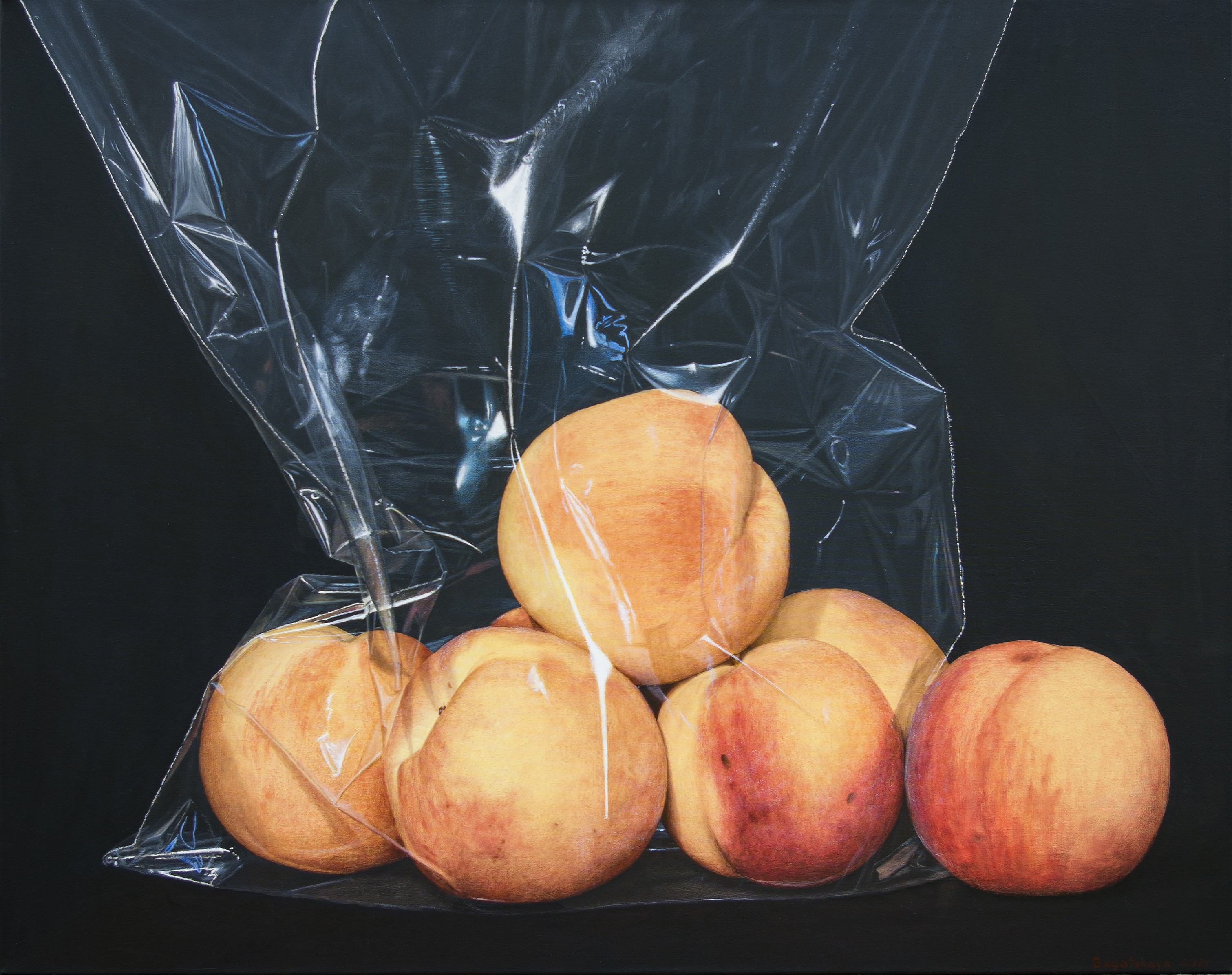 Nataliya Bagatskaya, Just Tender Peaches... (Photorealism still life painting) Nataliya Bagatskaya, Just Tender Peaches... (Photorealism still life painting)