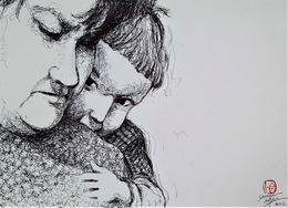 Dessin, Portrait Mère et enfant, Sounya Whang
