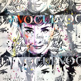 Painting, Audrey Hepburn, pop rock, blue and gold, Patrick Cornée
