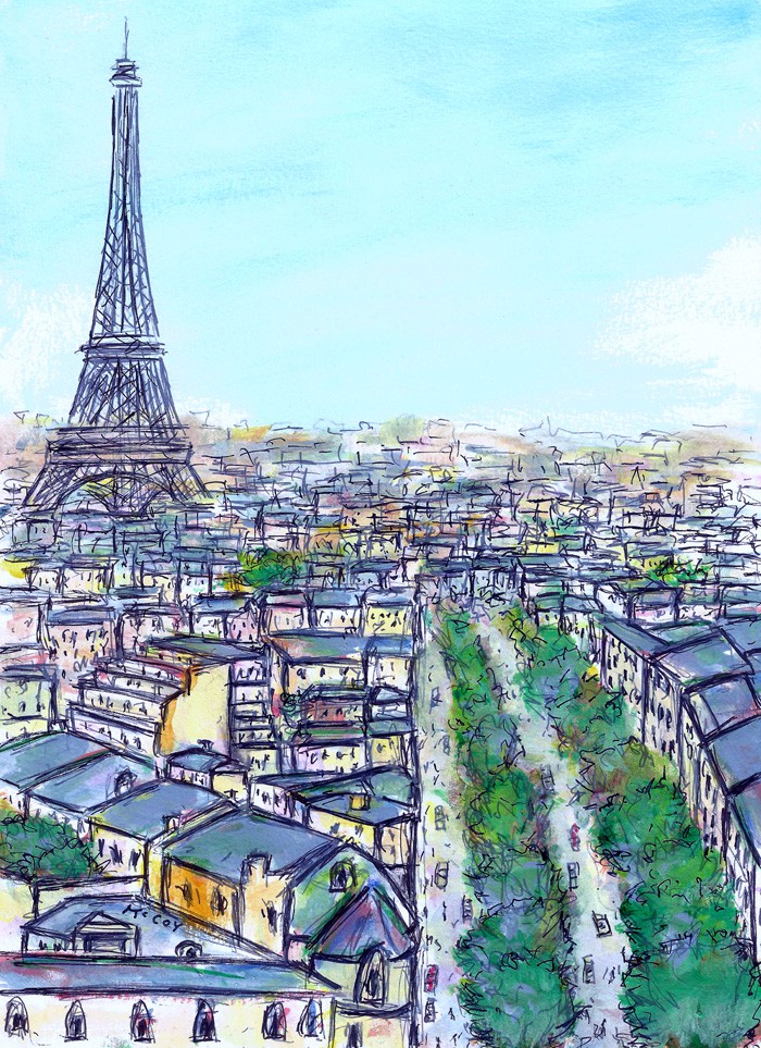 Child style colored sketch drawing of Paris city in France with Eiffel  Tower Stock Vector Image & Art - Alamy