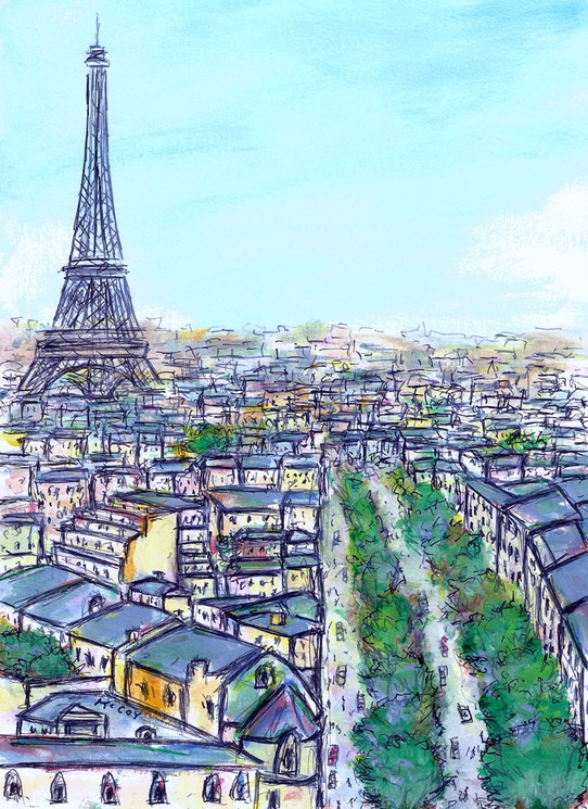 Original Drawing Paris Sketch Eiffel Tower Paris Skyline - Etsy
