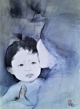 Painting, Portrait Enfant et mère, Sounya Whang