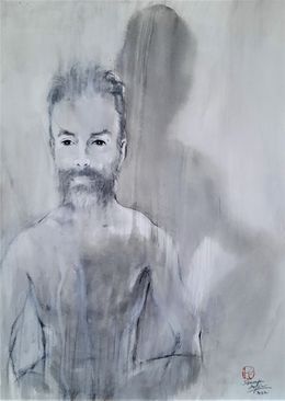 Painting, Portrait Homme méditant, Sounya Whang