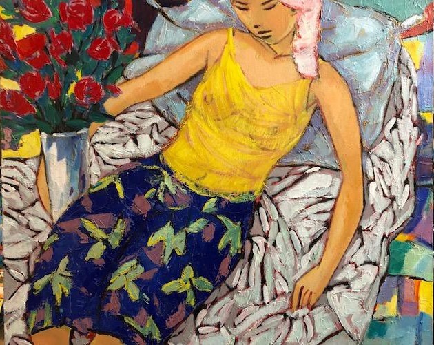 Brito Esteves, les fleurs en harmonie Femme sur le lit Brito Esteves, les fleurs en harmonie Femme sur le lit