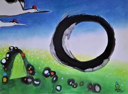 Painting, Nature Oiseau Cercle Zen, Sounya Whang