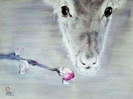 Painting, Nature Caribou Méditation fleur, Sounya Whang