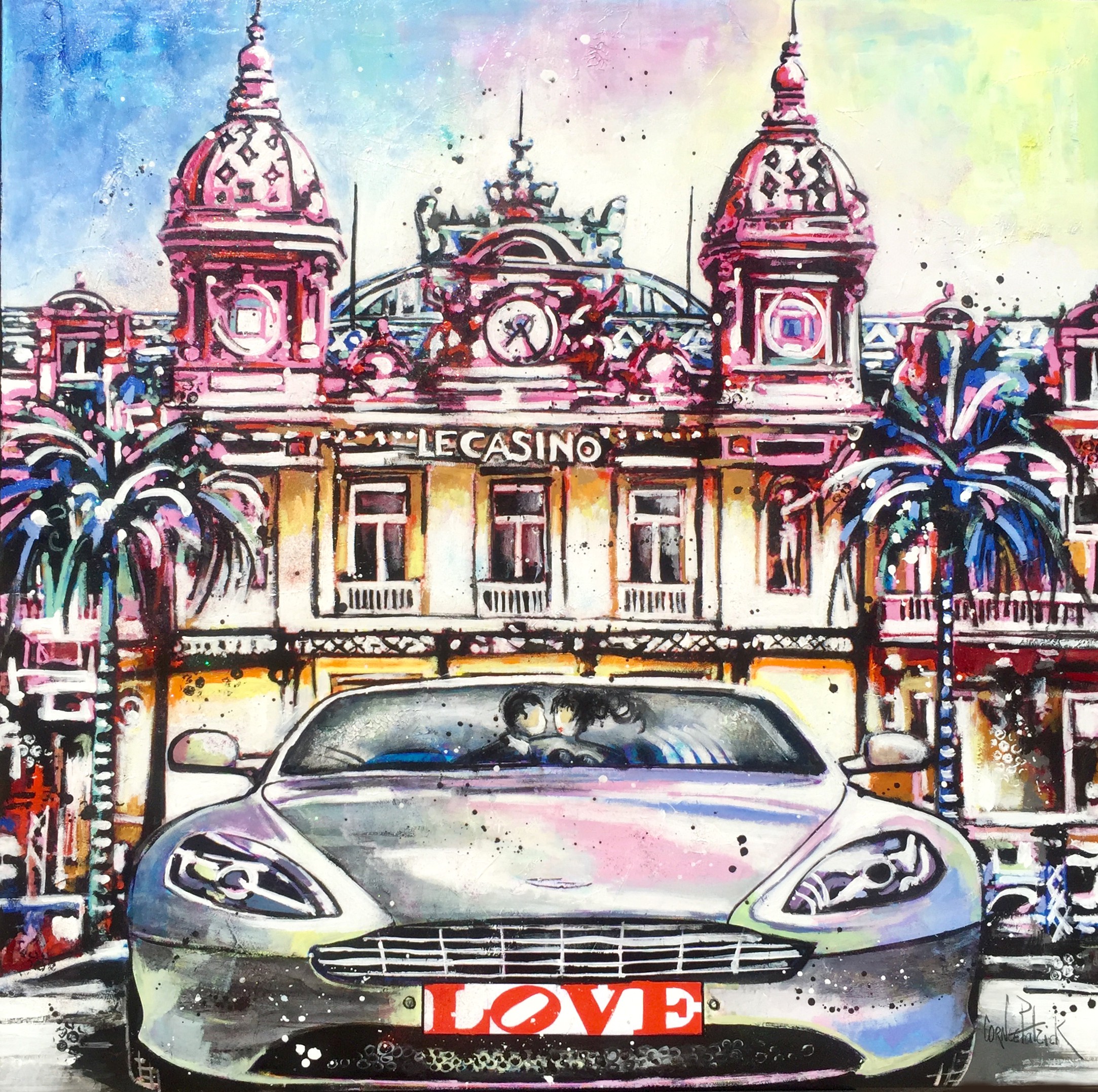 Patrick Cornée, Lovers in an Aston Martin in front of the Monaco casino Patrick Cornée, Lovers in an Aston Martin in front of the Monaco casino
