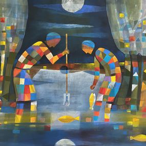 Painting, Geometric fishing 1, Samiran Boruah