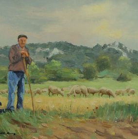 Peinture, Le berger et son troupeau, André Lac