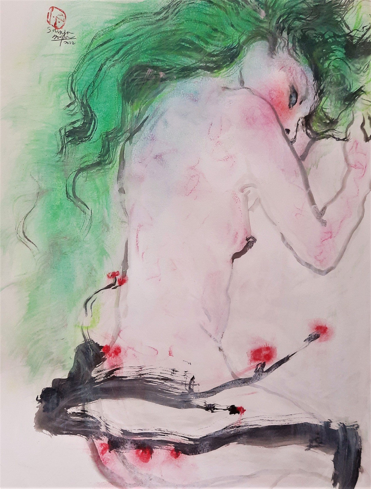 Sounya Whang, Portrait Femme nue dormant Sounya Whang, Portrait Femme nue dormant