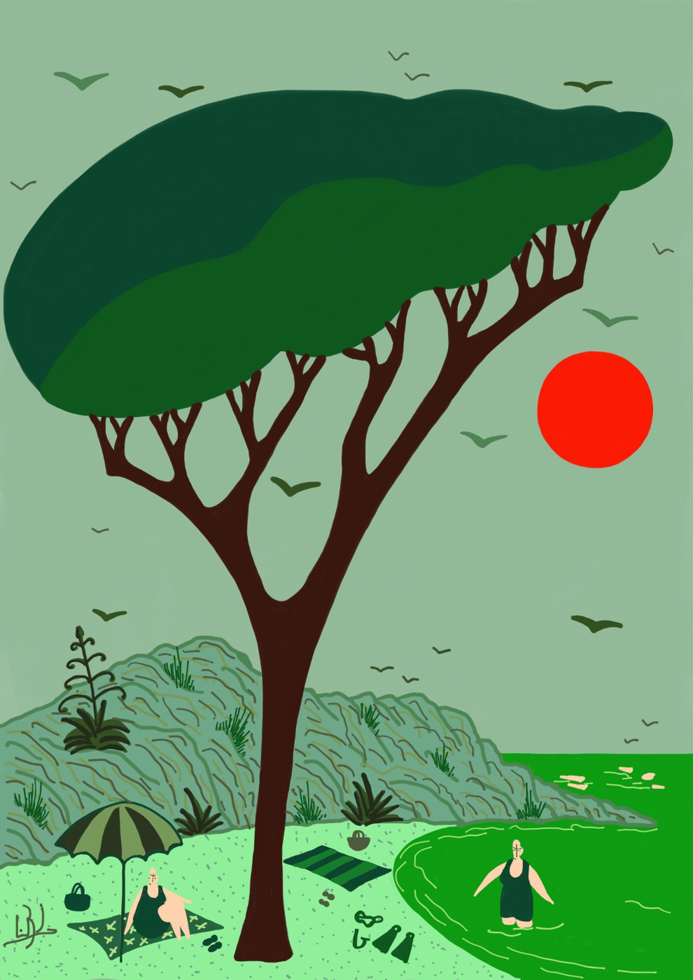 Lionel Borla, Composition verte au soleil rouge Lionel Borla, Composition verte au soleil rouge