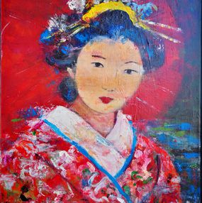 Gemälde, Geisha con sombrilla, Eva Prieto