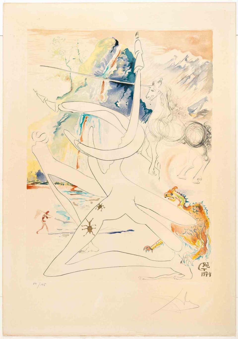 Salvador Dali, L'Unicorne Laser Désintègre les Cornes de Rhinocéros Cosmique Salvador Dali, L'Unicorne Laser Désintègre les Cornes de Rhinocéros Cosmique