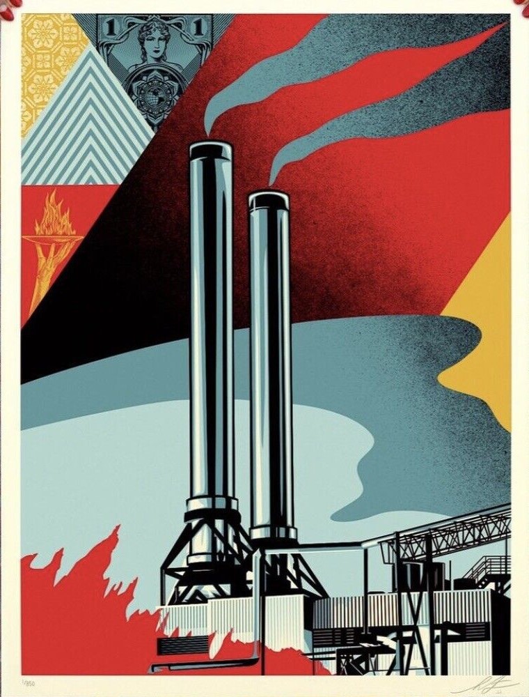 Shepard Fairey (Obey), Factory stacks (earth first) Shepard Fairey (Obey), Factory stacks (earth first)