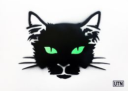 Painting, Cat with neon green eyes stencil, UTN
