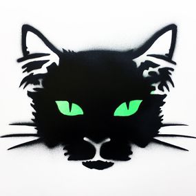 Gemälde, Cat with neon green eyes stencil, UTN