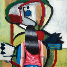 Painting, Kind IV (woman enjoying painting by Karel Appel), Gerard Boersma