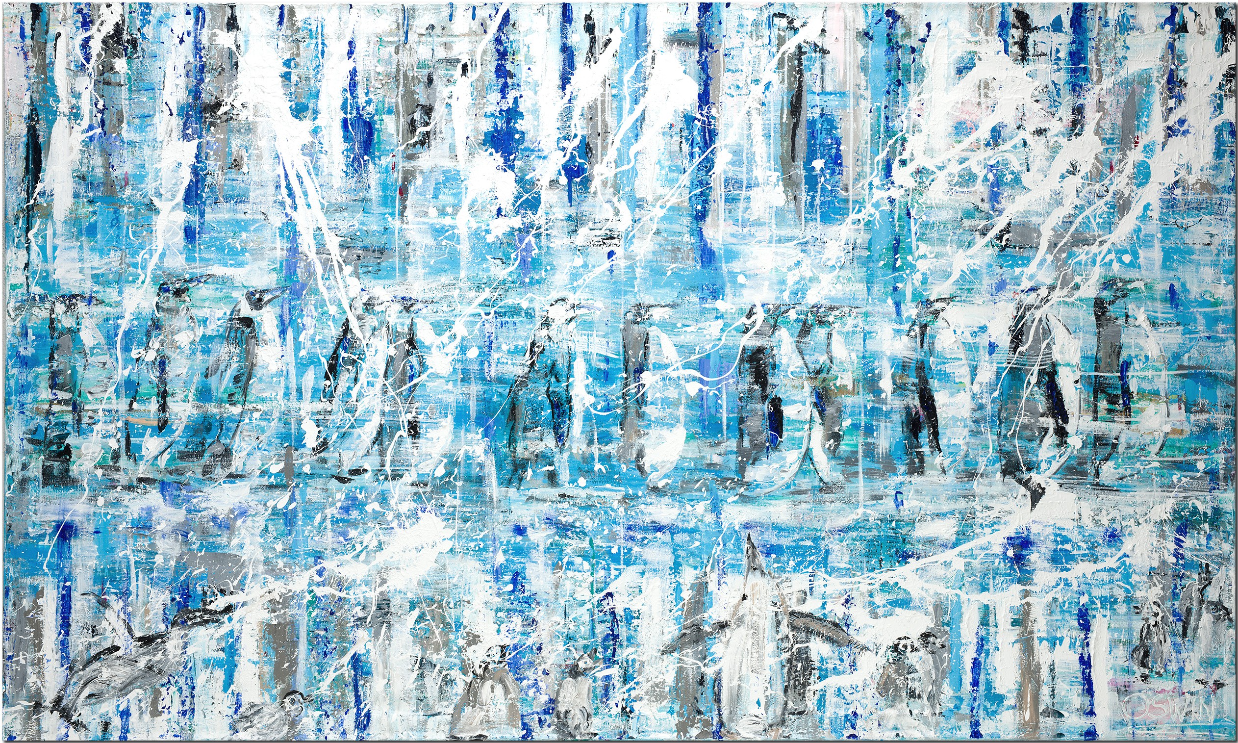 Oswin Gesselli, Penguins painting - March of the penguins Oswin Gesselli, Penguins painting - March of the penguins