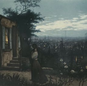Print, Deux amants dans un jardin au dessus de Paris, Lionello Balestrieri
