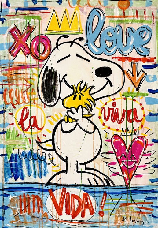 Snoopy & Woodstock_Life is a beach! Enjoy the waves! by Mario MAJA Stroitz  (2021) : Painting Acrylic, Graffiti on Canvas - SINGULART