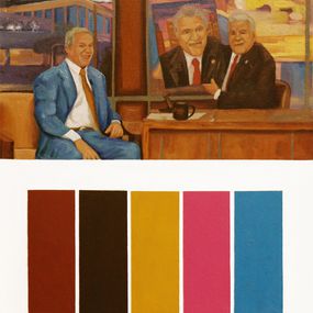 Painting, George W. Bush gifts Jay Leno a portrait of Jay Leno, Jose Ricardo Contreras Gonzalez