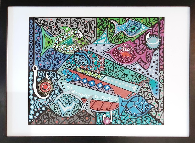 Mike Jacobs, Fancy Bait for Fancy Fish, Pintura sobre papel de algodón