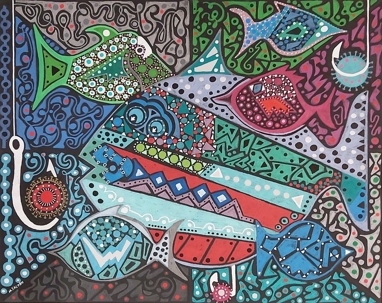 Mike Jacobs, Fancy Bait for Fancy Fish, Pintura sobre papel de algodón